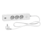 Prelungitor Schneider Electric ST943U1W, 3680W, întrerupător, 3 prize cu contact de protecție și 2 prize USB, 1,5 m, indicator luminos