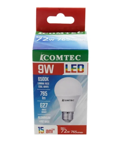 Bec LED Comtec clasic A60, 9W, E27, lumină caldă 6000K, 765lm