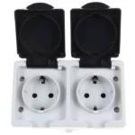 Priză dublă Hoff Cubik, aparentă, gri + negru, 16A, cu capac, contact de protecție