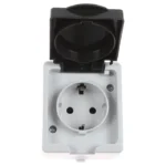 Priză simplă Hoff Cubik, gri + negru, aparentă, 16A, cu capac, contact de protecție, protecție copii