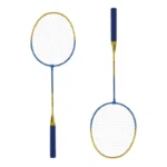 Set badminton, galben + albastru, husă, 2 palete